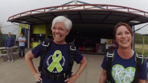 Janet & Jessica getting ready to skydive. 