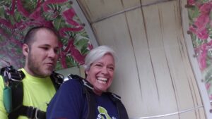 Janet getting ready to skydive. 