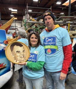 Linda and Donnavon Isaac at 2026 Rose Bowl Parade Float for their son Chad Stacy. 
