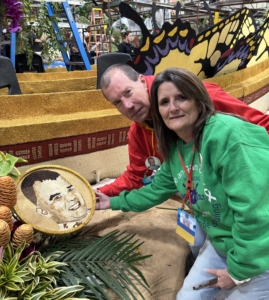 Linda and Donnavon Isaac at 2026 Rose Bowl Parade Float for their son Chad Stacy. 