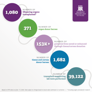 An infographic of purple, green and blue circles with end-of-year data numbers connected by a wavy gray line.